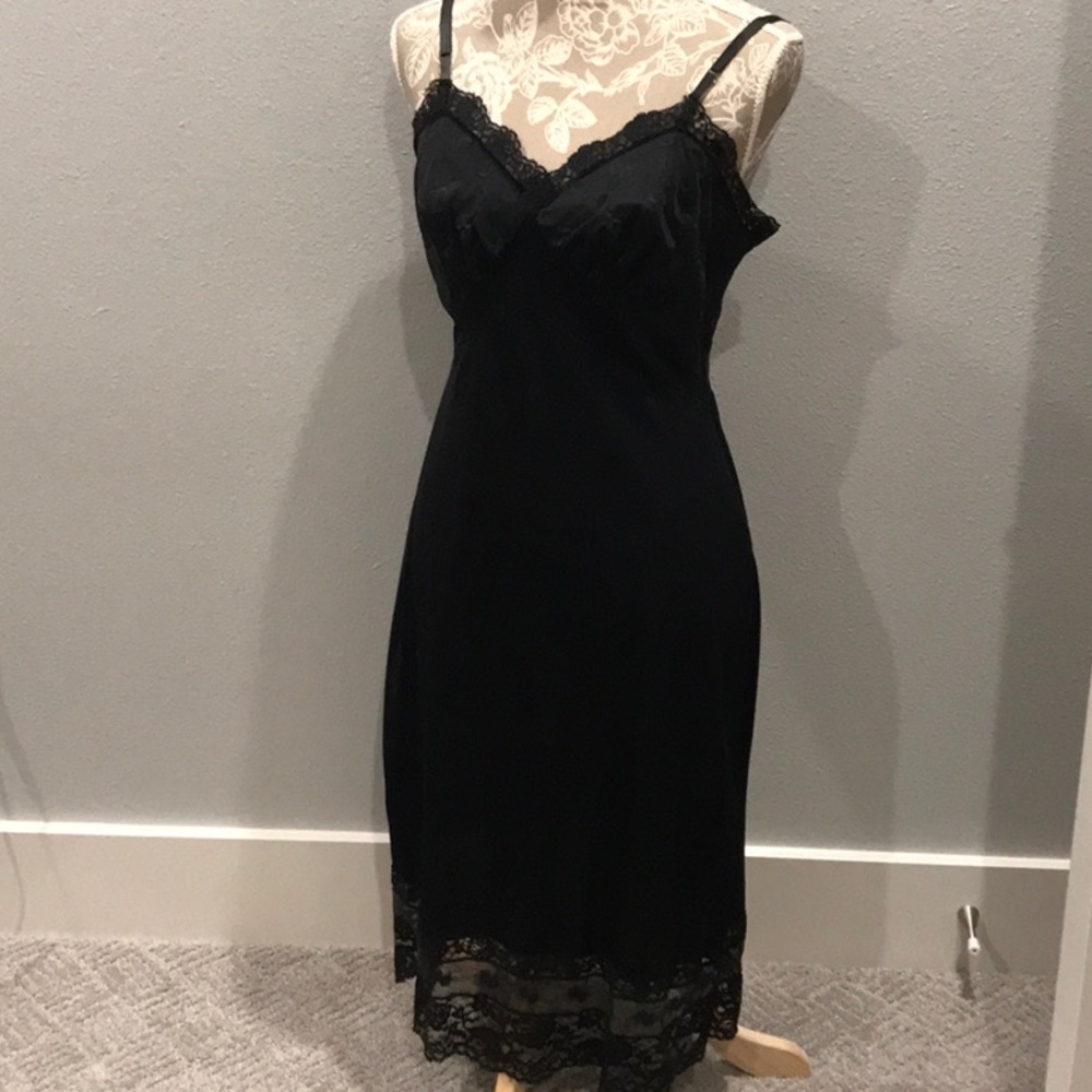 Vintage Black Lace-Trim Slip Chemise